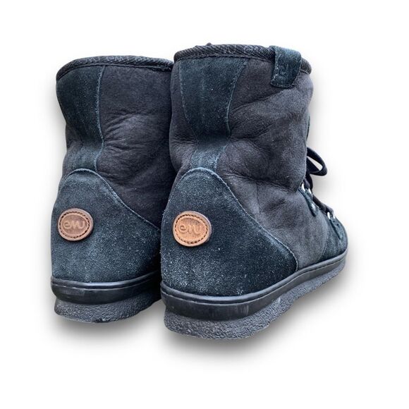 EMU Black Suede Boots Australian Sheepskin Lined Wallabee Style Juc Lo Size 13 - Picture 2 of 14